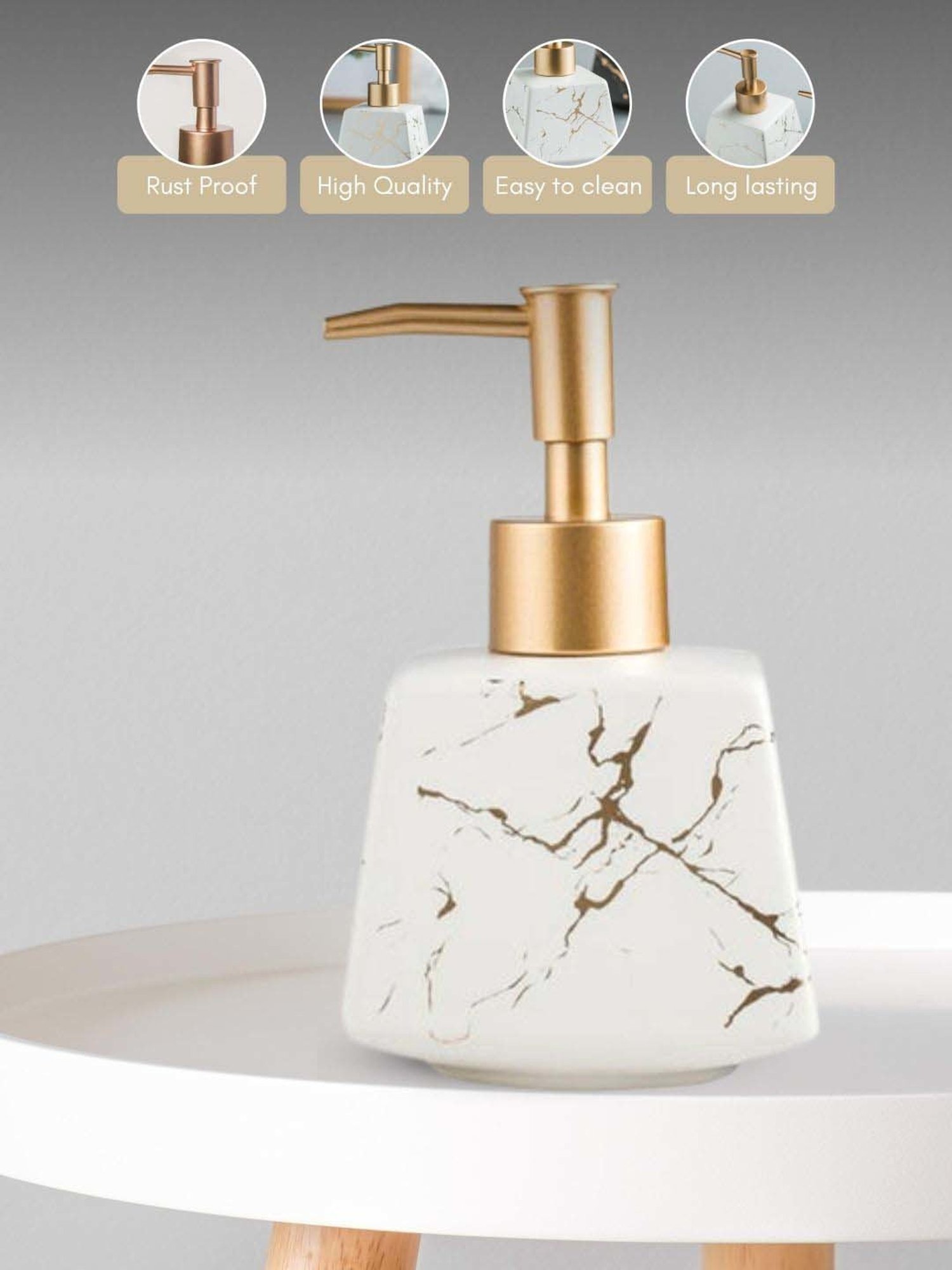 Nestasia premium quality ceramic white with golden splash lotion bottle with metal nozzle (260 ml)