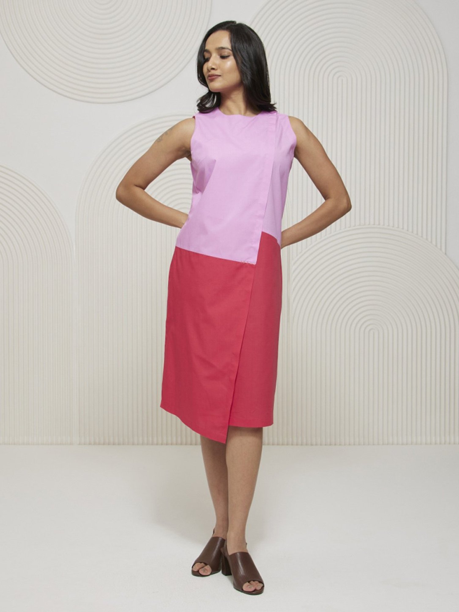 Artagai Rose & Magenta Elevated Basics Color Block Dress with Asymmetrical Front