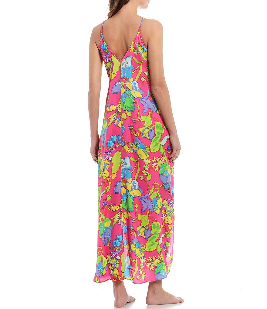 VAN WINKLE & CO. Vintage Tropic Print Satin Maxi Chemise