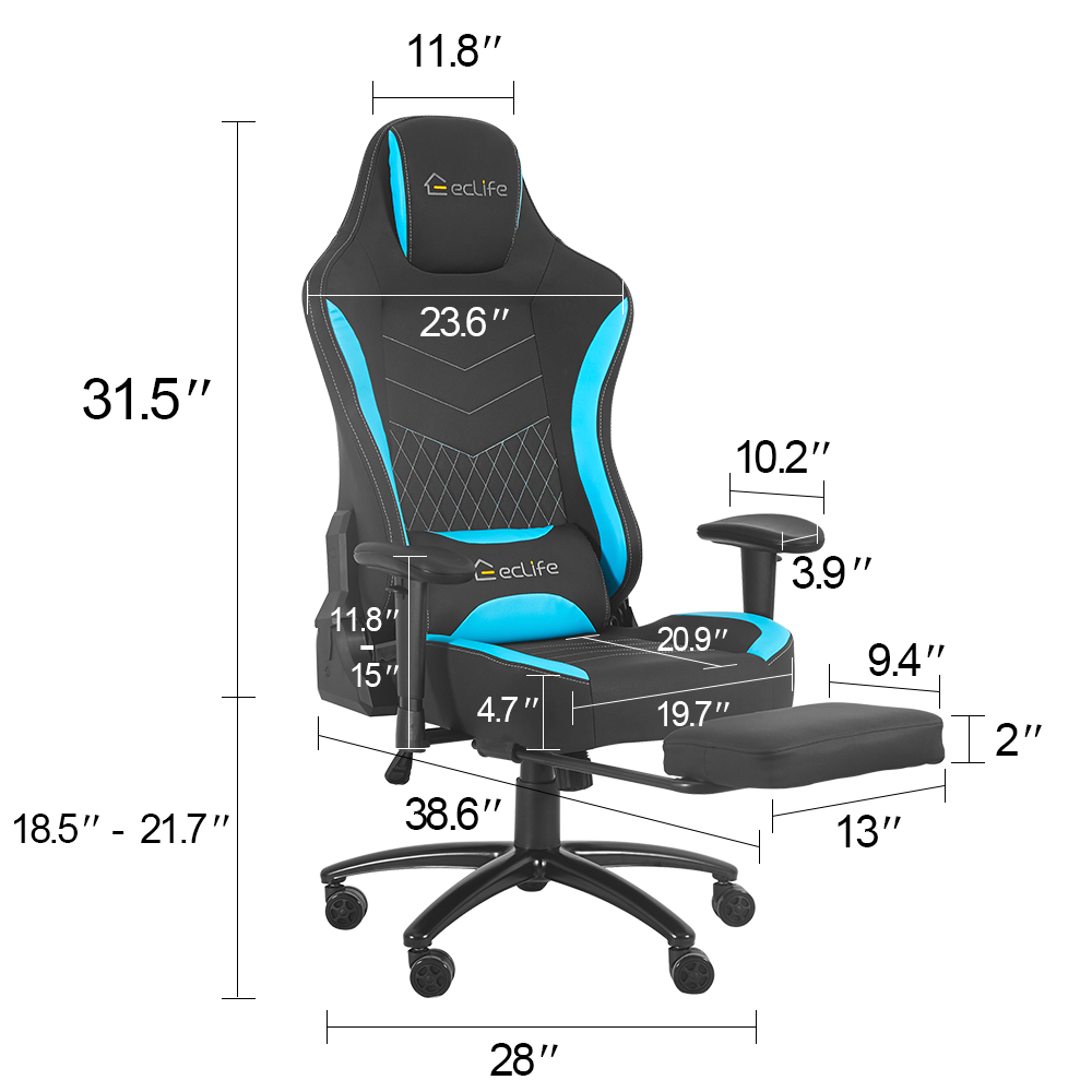 Ergonomic Racing Style Gaming Chair LUCKWIND Racing Chair
Massage Gaming Chair Office Chair Height Adjustment Recliner Swivel Rocker With Retraceable Footrest And  Massage Lumbar Pad E-Sports Chair
