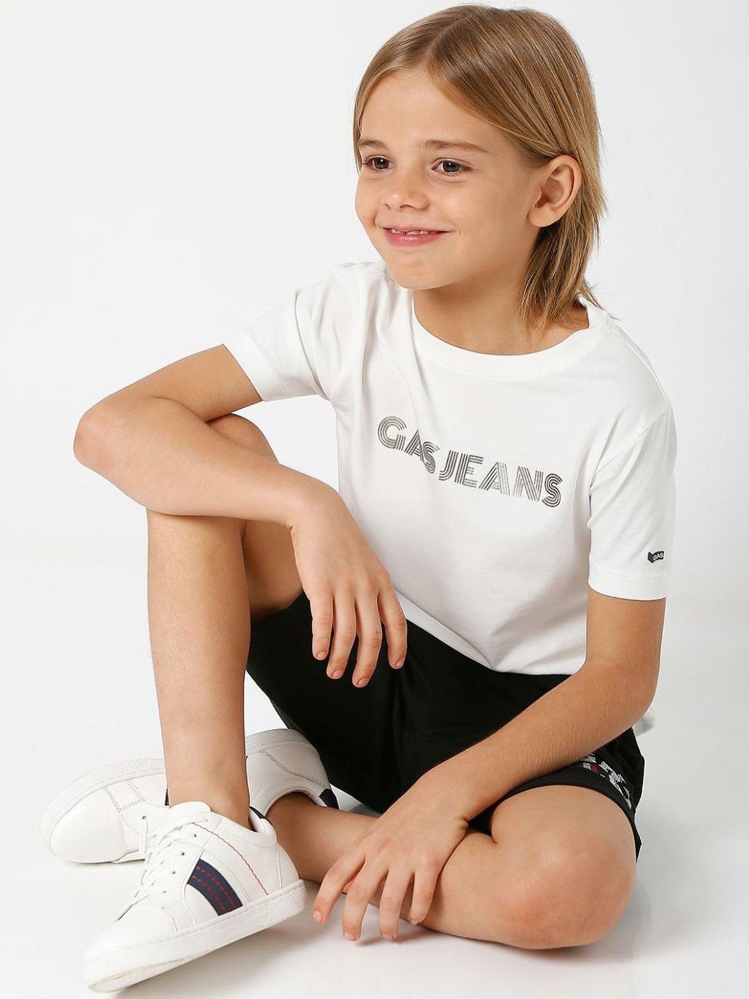 Gas Kids White Printed T-Shirt