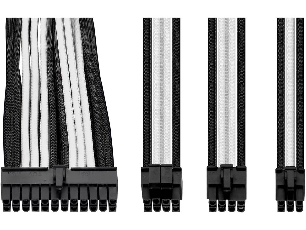 Vicabo QH-LU-025 11.81 in. Braided ATX Sleeved Cable Extension Power Supply Cable Kit PSU Connectors, 24 Pin ATX, 4+4 Pin EPS, 8-pin PCI-E, 6-pin PCI-E with Combs (Black & White)