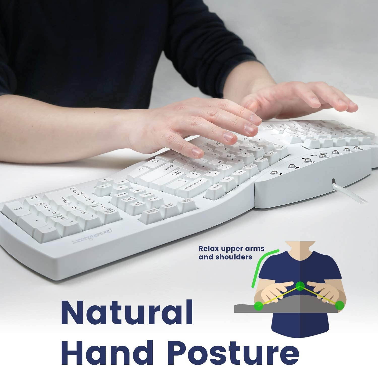Perixx PERIBOARD-512W Periboard-512 Ergonomic Split Keyboard - Natural Ergonomic Design - White - Bulky Size 19.09"X9.29"X1.73", US English Layout