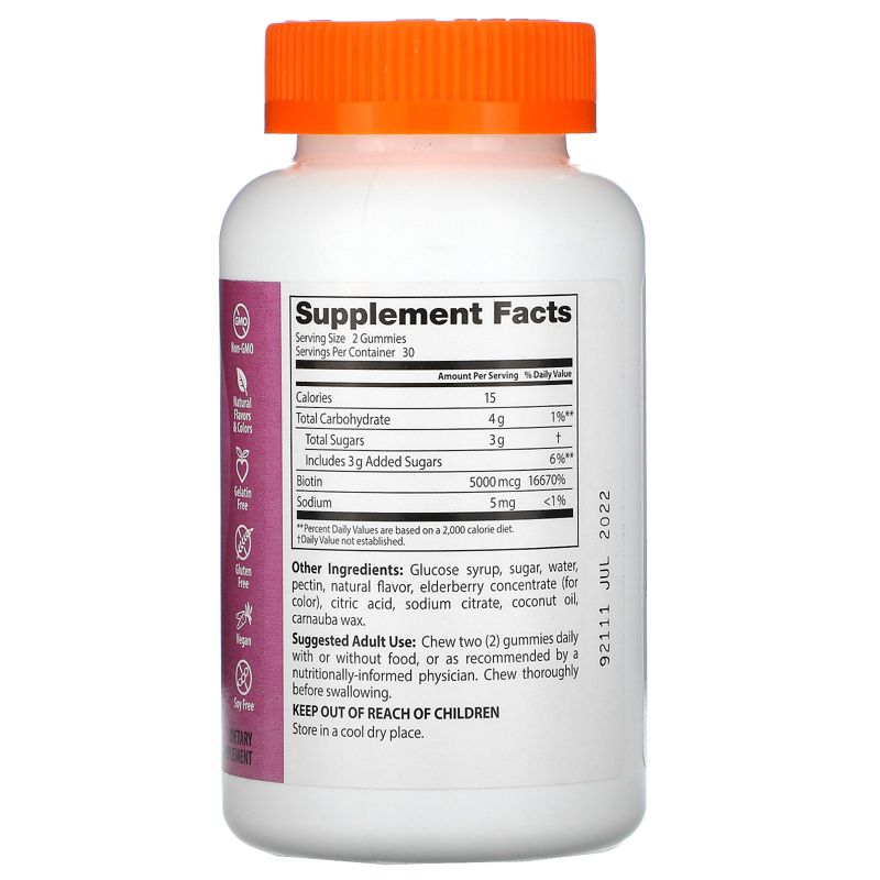 Doctor's Best Biotin Gummies, Strawberry Delight, 5,000 mcg, 60 Gummies, Dietary Supplements