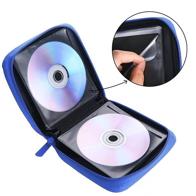 CD Case, Nylon 32 Capacity CD DVD VCD Case Wallet Storage Holder Bag (Blue)