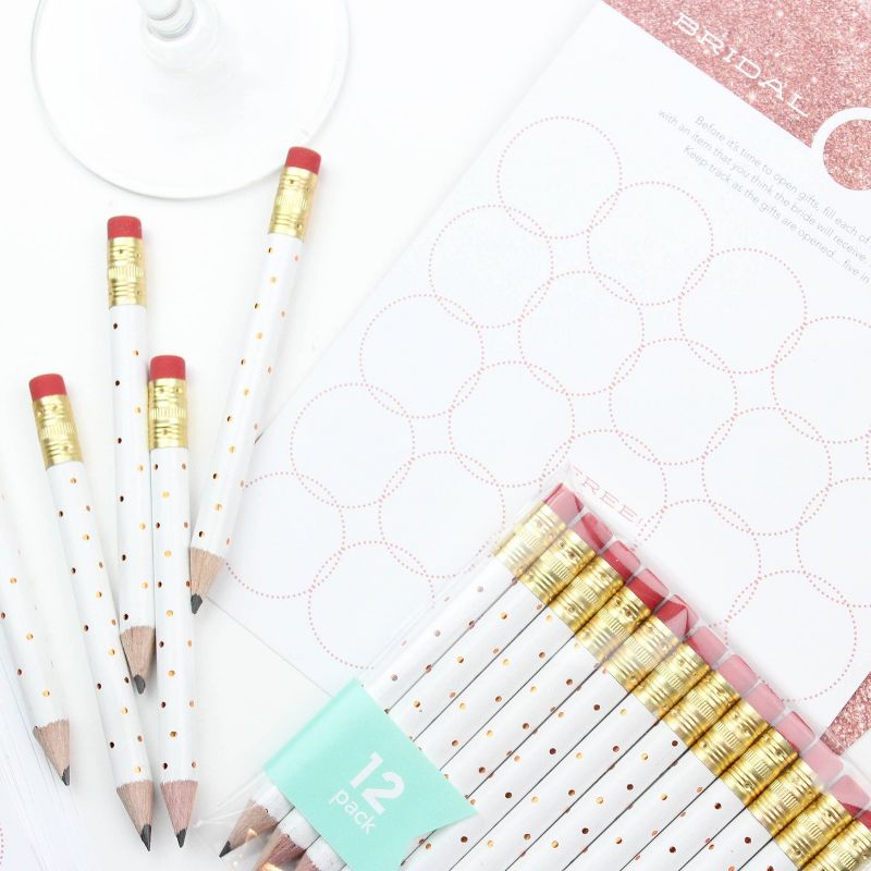 12pk Mini Pencils Polka Dots Foil Rose Gold