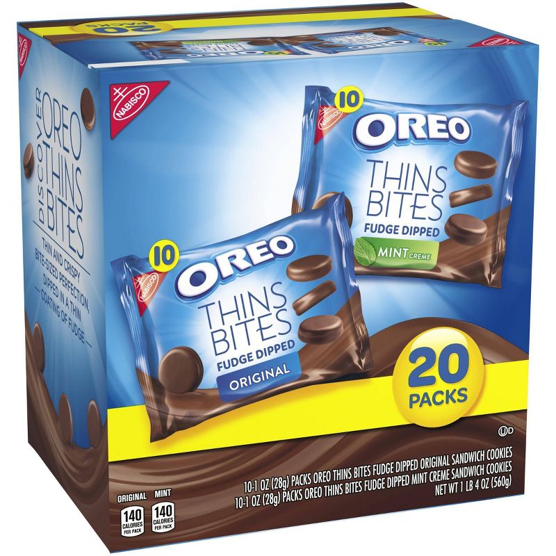 Oreo Thins Bites Fudge Dipped Sandwich Cookies Multipack - 20ct