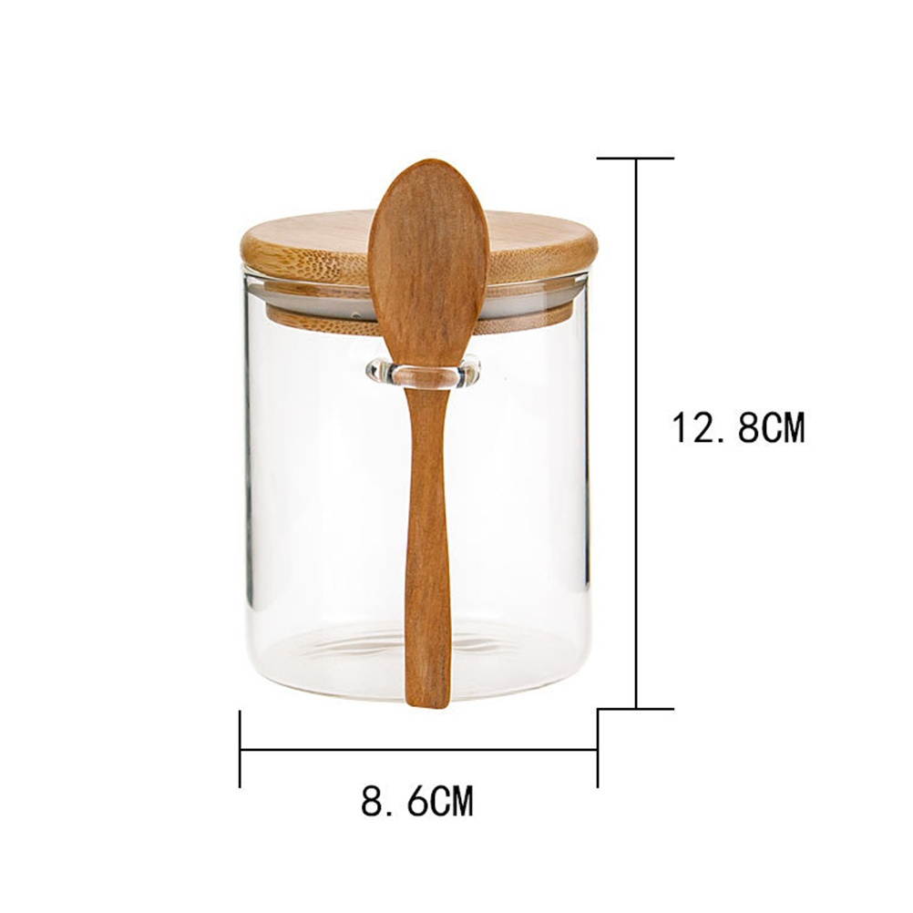 1Pc Kitchen Seasoning Jar Transparent Storage Pot Condiment Storage Case Dressing Bottles with Spoon 8x12cm