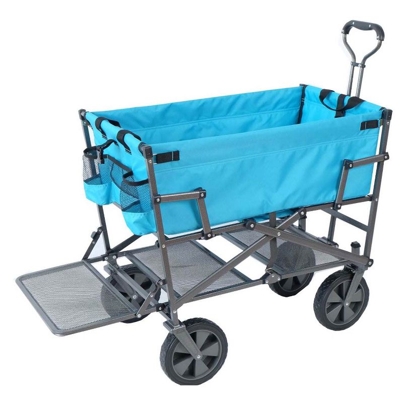 Mac Sports Double Decker Heavy Duty Steel Frame Collapsible Outdoor 150 Pound Capacity Yard Cart Utility Garden Wagon with Lower Storage Shelf, Blue
