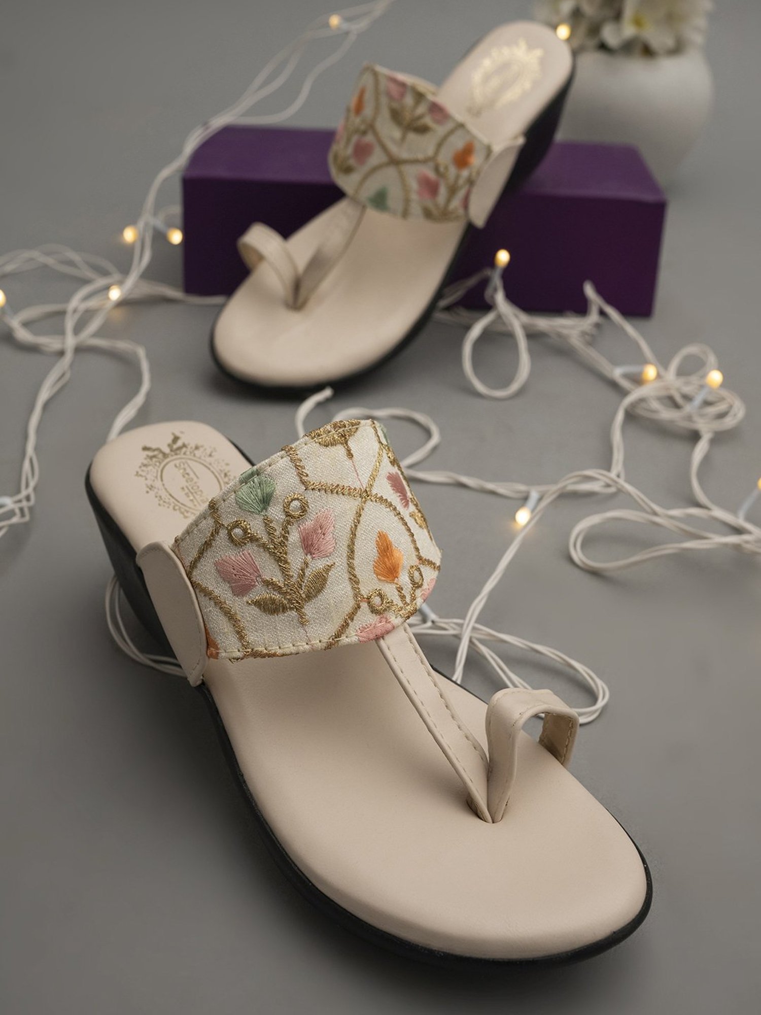 Shoetopia Women's Beige Toe Ring Wedges