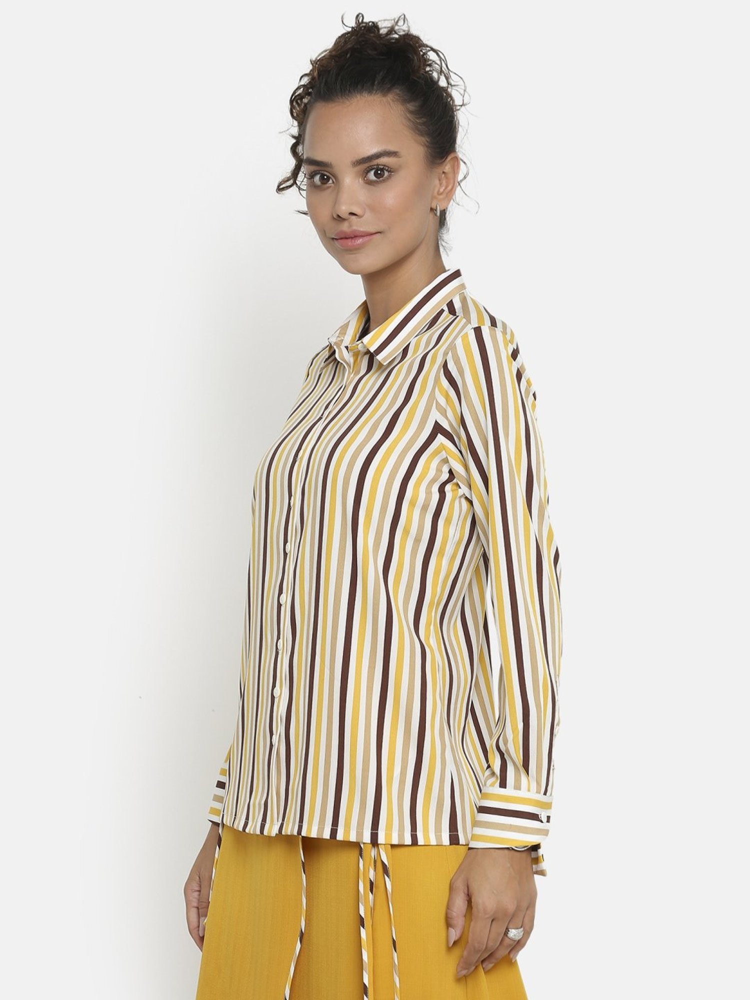 Office & You Yellow & Brown Striped Shirt