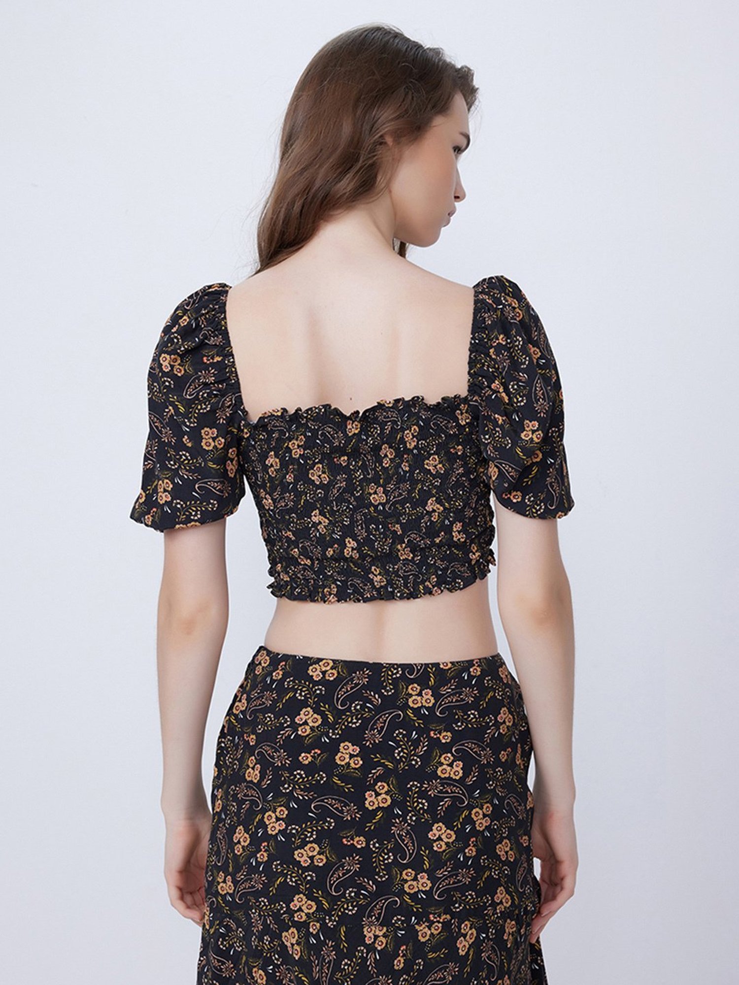 Cover Story Olive Floral Print Crop Top