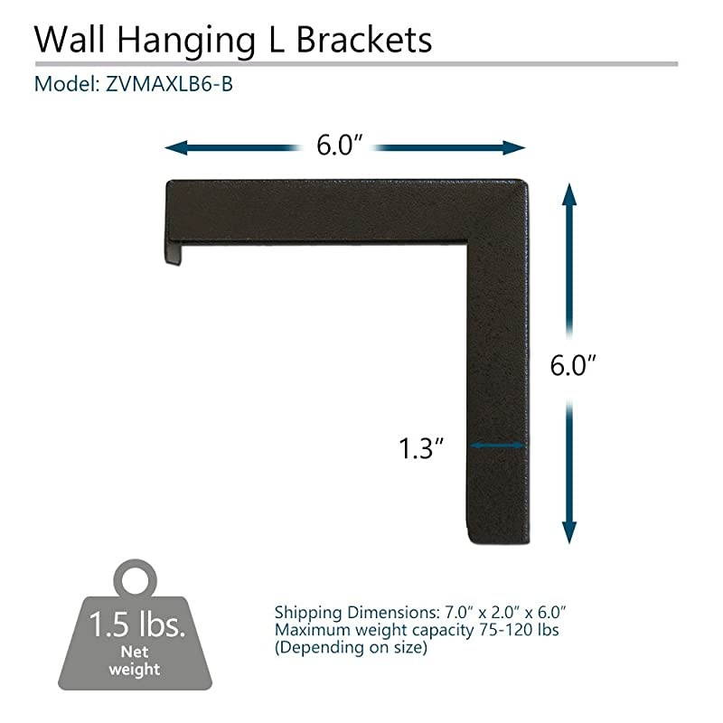 6quot Black Universal Projector Screen LBrackets Single Metal Welded Construction Wall or Ceiling Mount Includes Hooks and Hardware Model ZVMAXLB6B