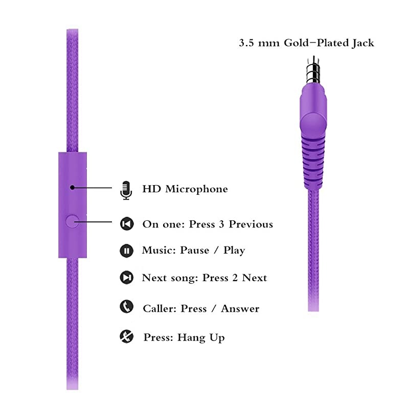 i39 Headphones with Microphone Foldable Lightweight Adjustable On Ear Headsets with 35mm Jack for Cellphones Computer MP34 Kindle School PurplePink