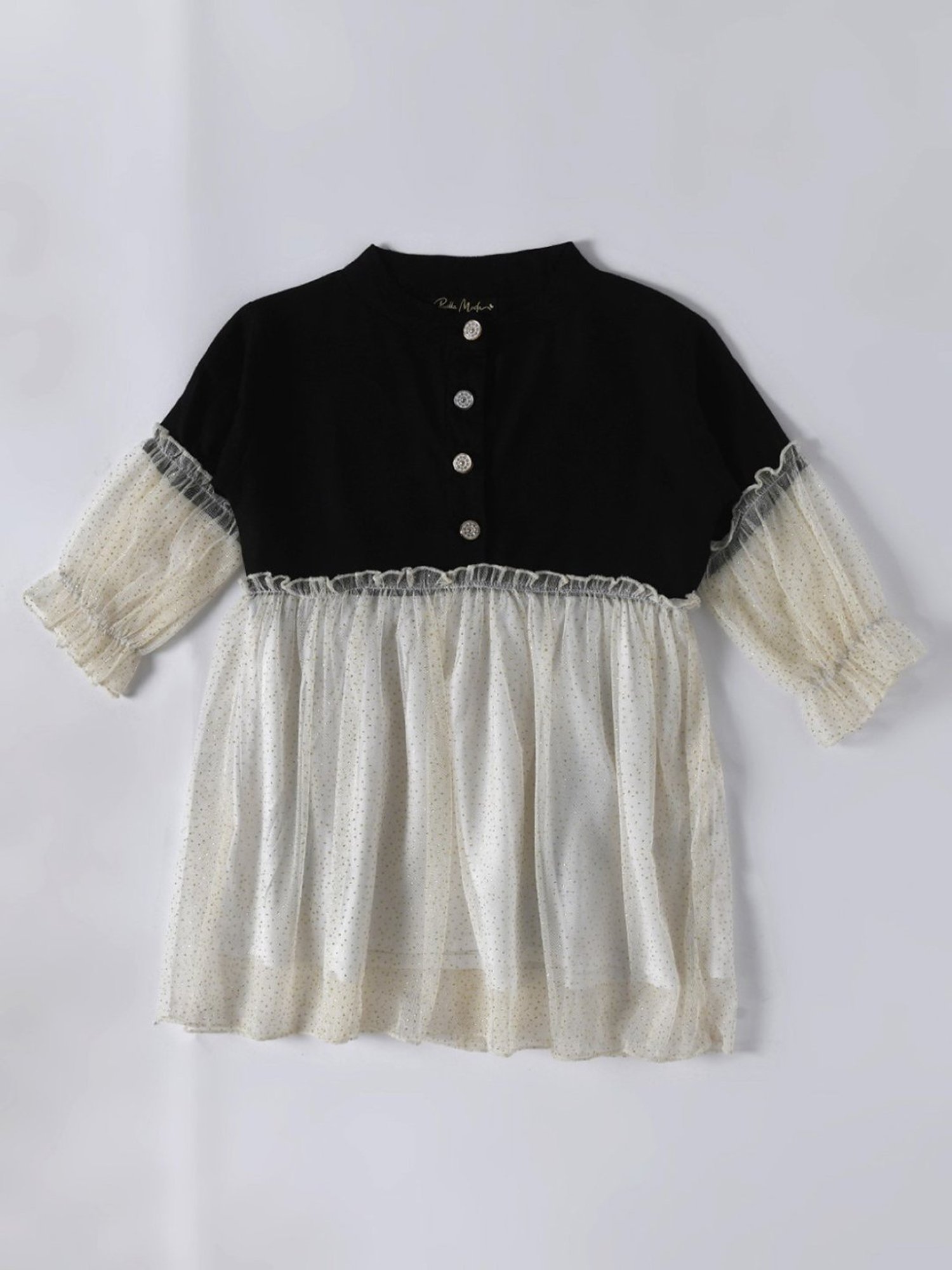 Bella Moda Kids Black & White Embellished Full Sleeves Fit & Flare Dress
