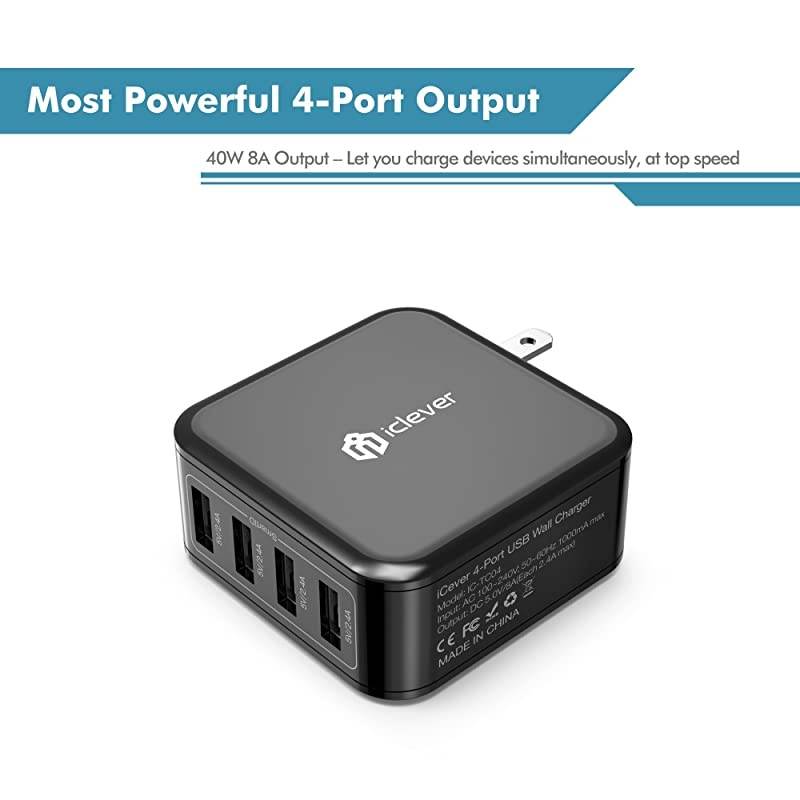 USB Wall Charger  40W 8A 4Port Charging Station with Foldable Plug USB Power Adapter for iPhone 11 Pro XsXS MaxXRX87iPad ProAir 2Mini 43 GalaxyNoteEdge LG Nexus HTC and More