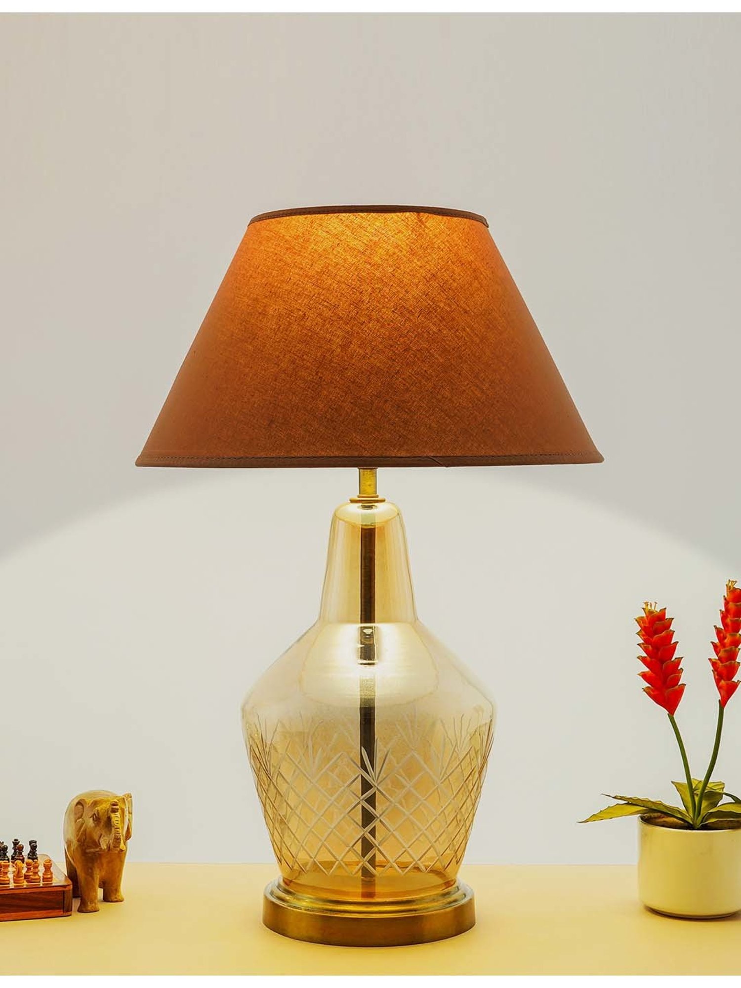 Kapoor E Illuminations 'Lolita' Light Brown & Amber Glass Table Lamp - Set of 1