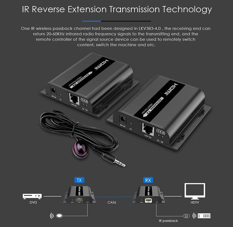 LENKENG LKV383 V4.0 1080P@60Hz  HDBitT HDMI Network Extender 1 Receiver and 1 Transmitter Over IP RJ Cat5/5e/6/7 Cable, Transmission up to 395Ft with IR Control