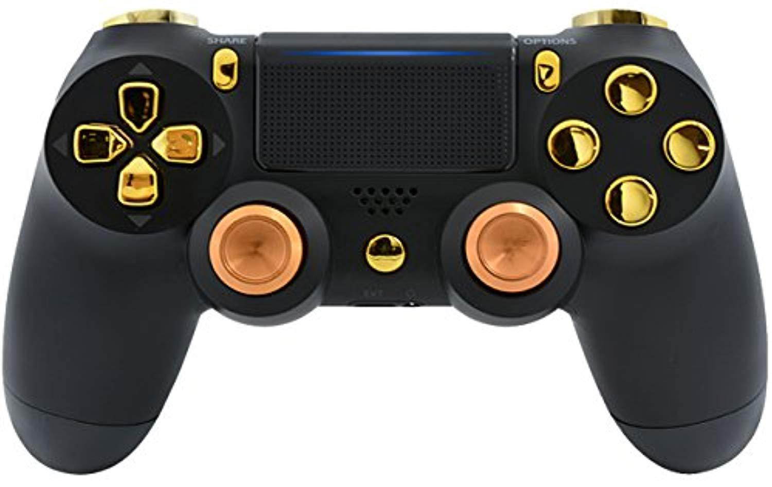 Black/Gold Ps4 PRO Custom UN-MODDED Controller with Aluminum Thumbsticks Exclusive Unique Design