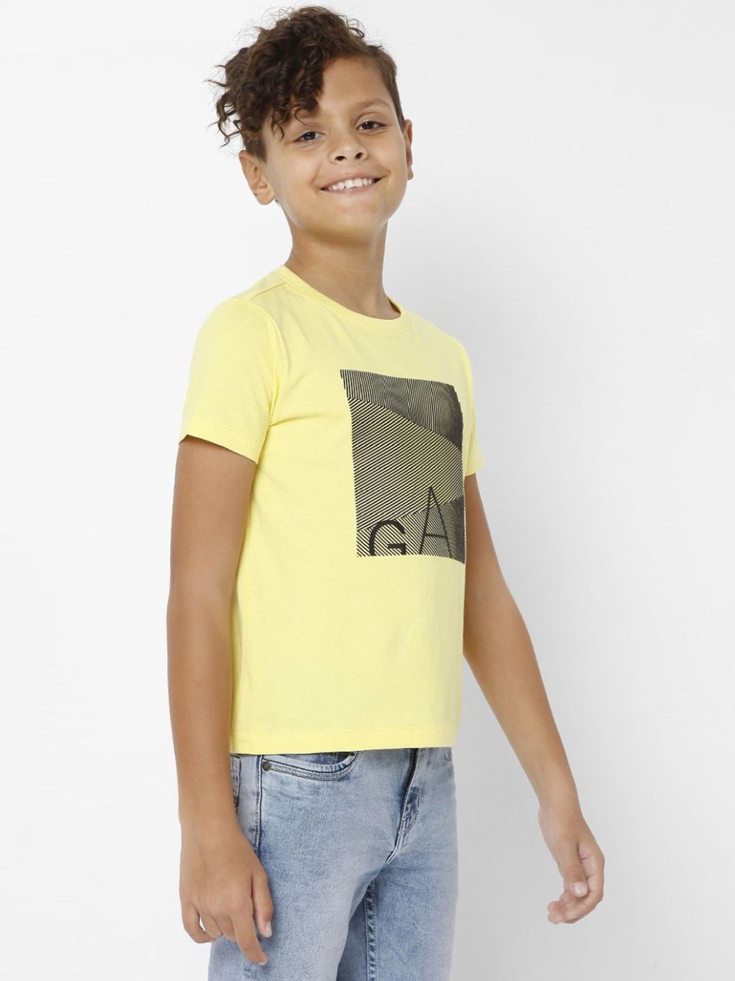 Gas Kids Yellow Cotton Printed T-Shirt