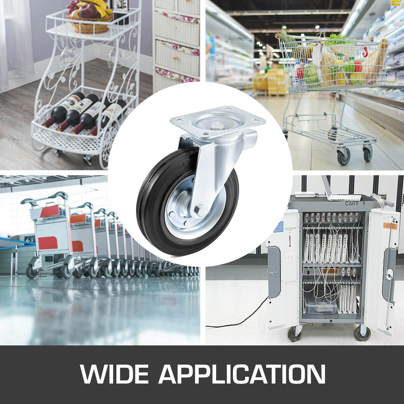 8\" Rubber Swivel Casters Steel Core 360 Swivel Steel Floor Protection Top Plate