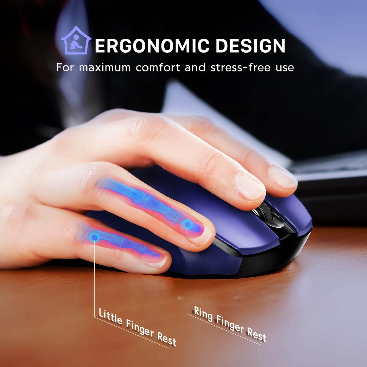 Computer Mouse Wireless, Ergonomic Laptop Mouse 2.4G and 5 Adjustable Levels, 6 Button Cordless Mouse Wireless Mice for Windows Mac PC Notebook
