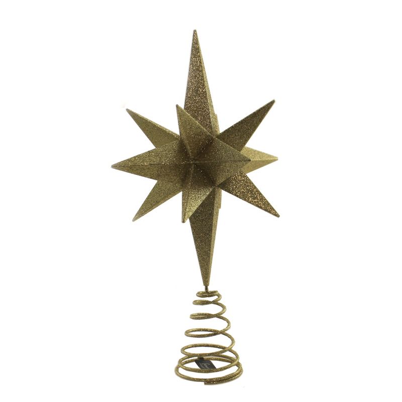 Tree Topper Finial 14.5" Gold Star Tree Topper Glittered Joyful Night  -  Tree Toppers