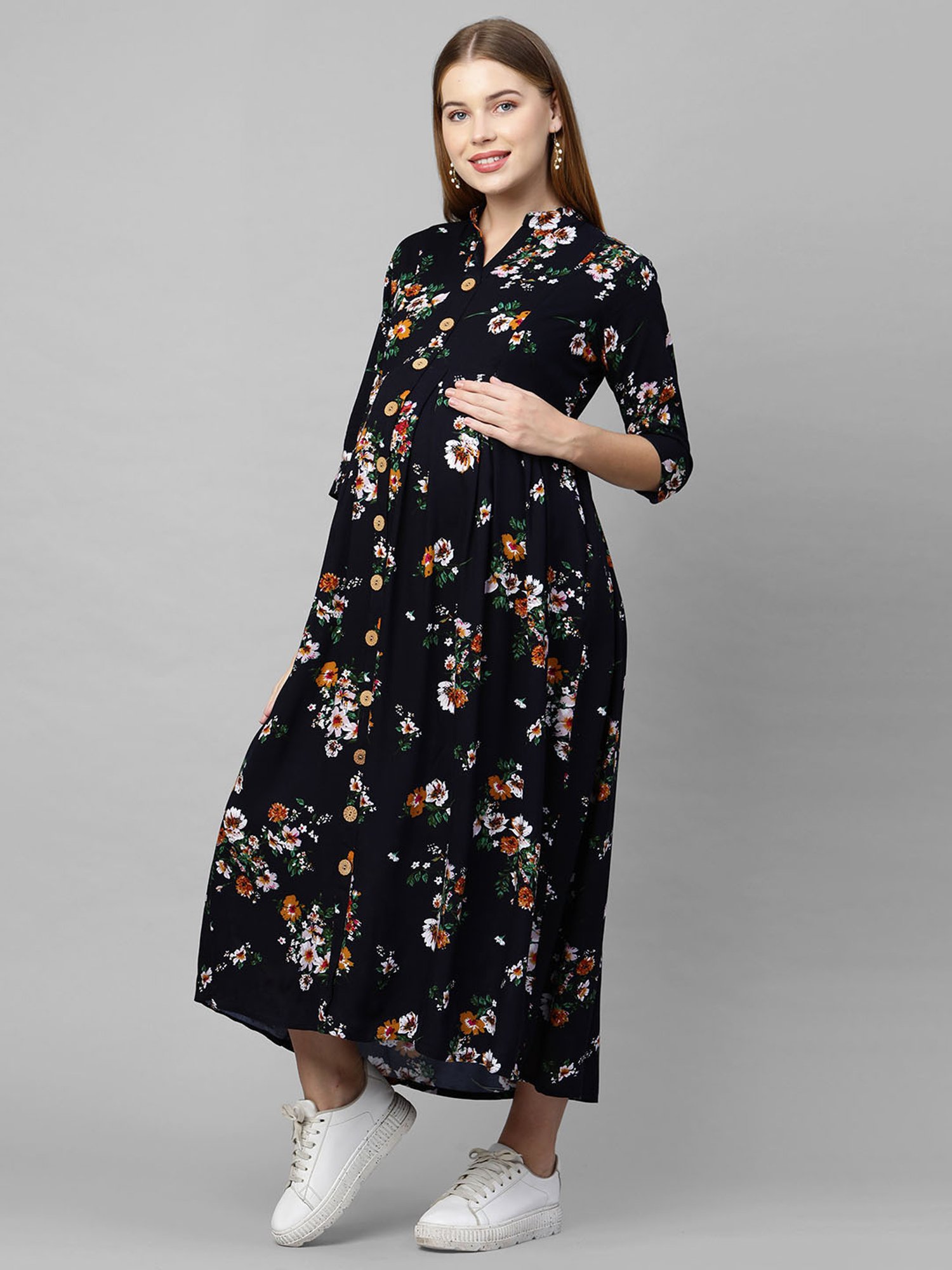 MomToBe Navy Floral Print Maternity Dress