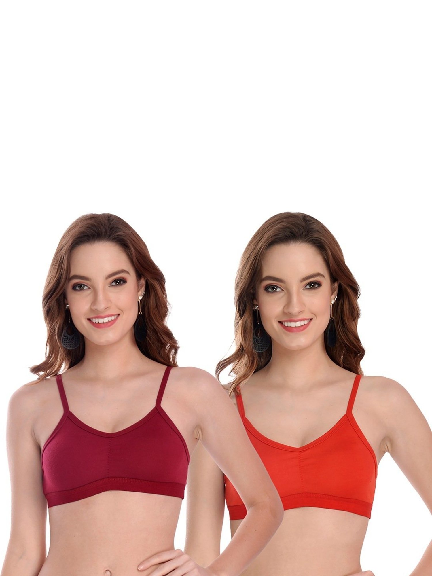 AROUSY Maroon & Orange Cotton Beginner's Bra - Pack Of 2