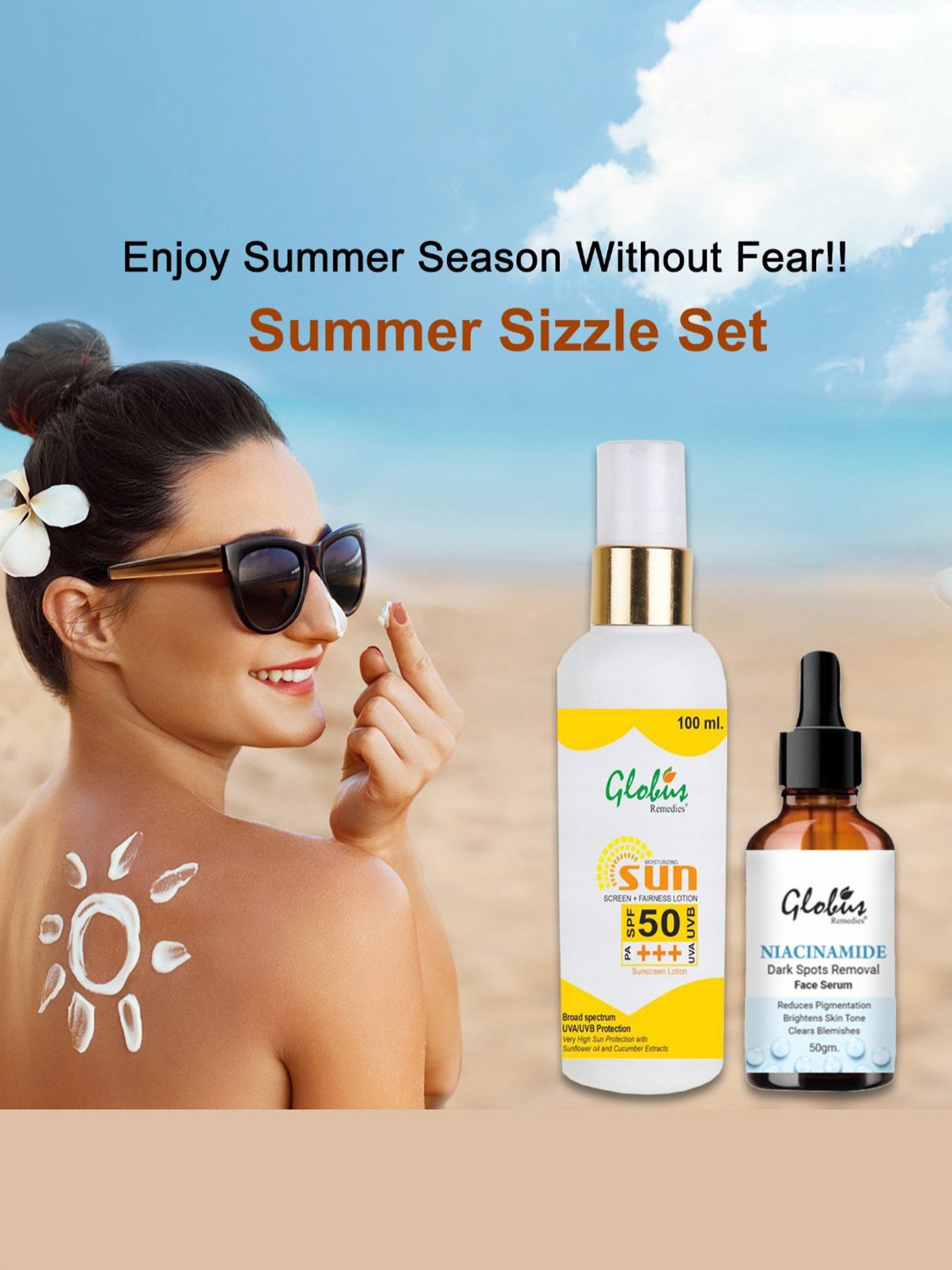 Globus Remedies Sunscreen Fairness Lotion SPF 50+++ & Niacinamide Face Serum Combo