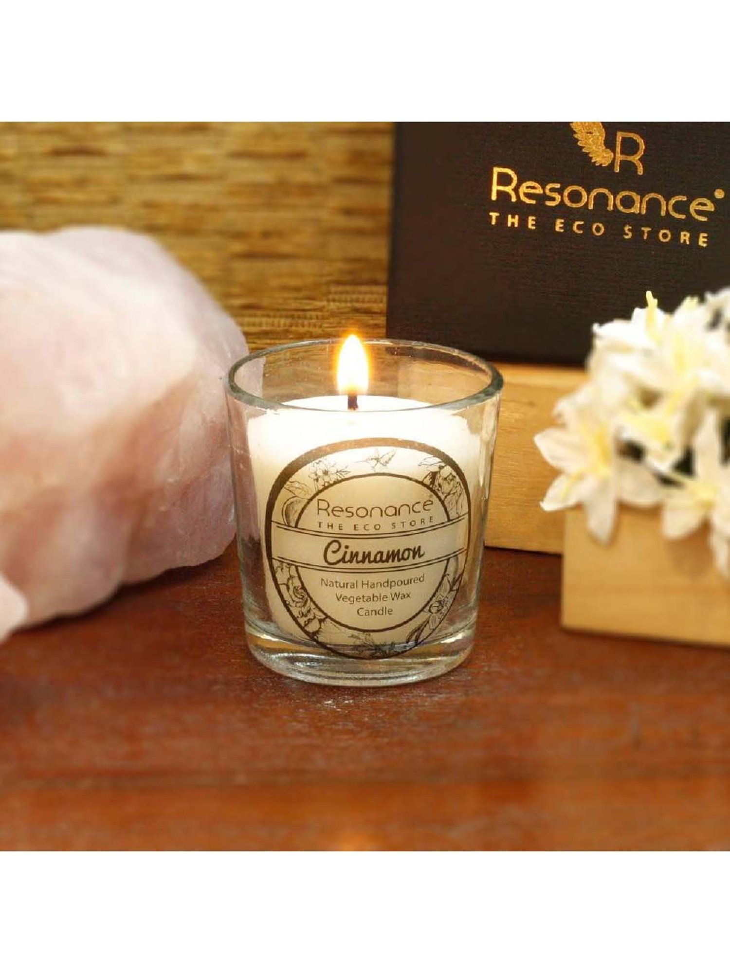 RESONANCE White Soy Wax Scented Aromatic VEGAN Candles (Cinnamon) - Set of 4