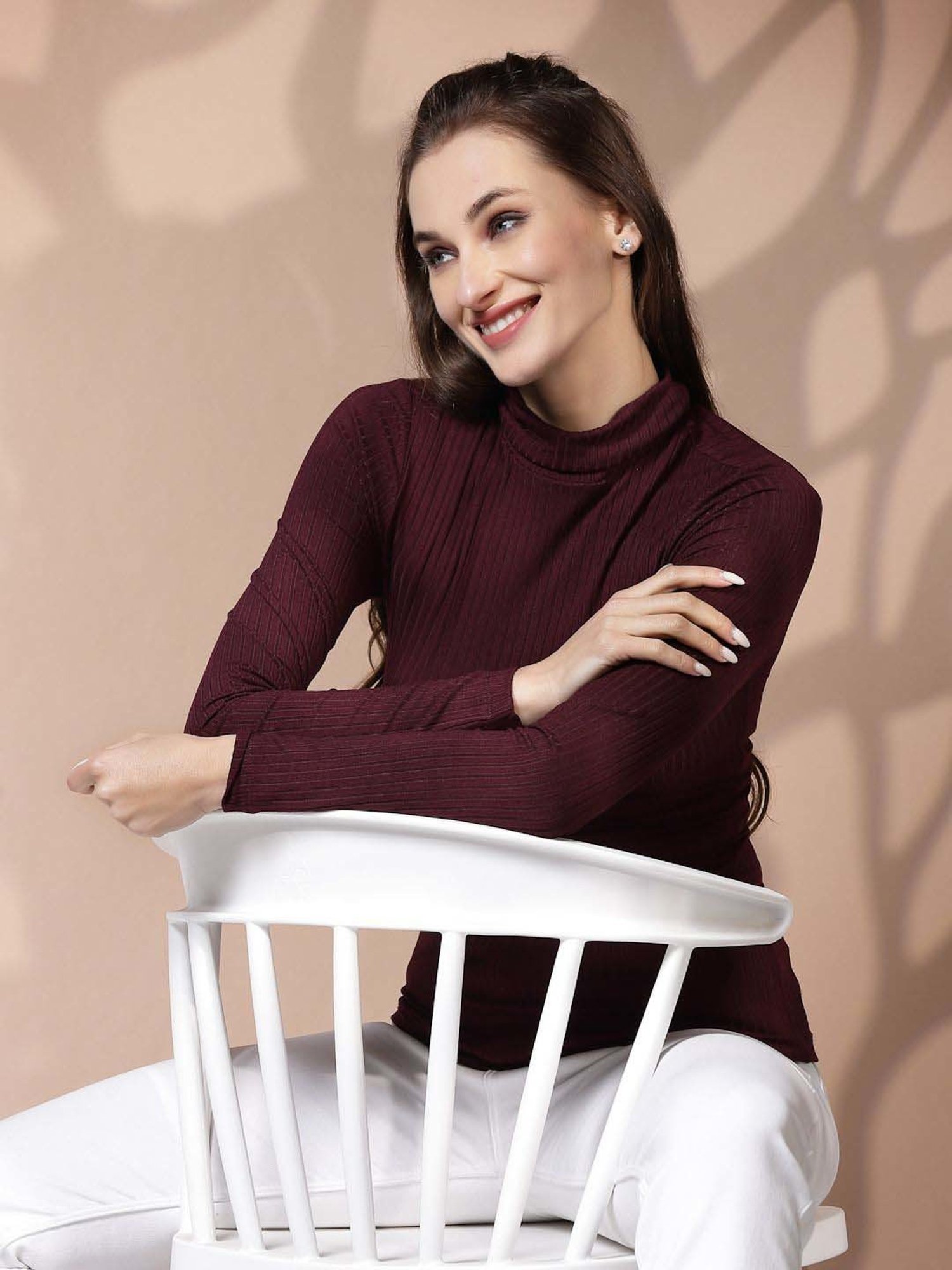 KASSUALLY Maroon Striped Top