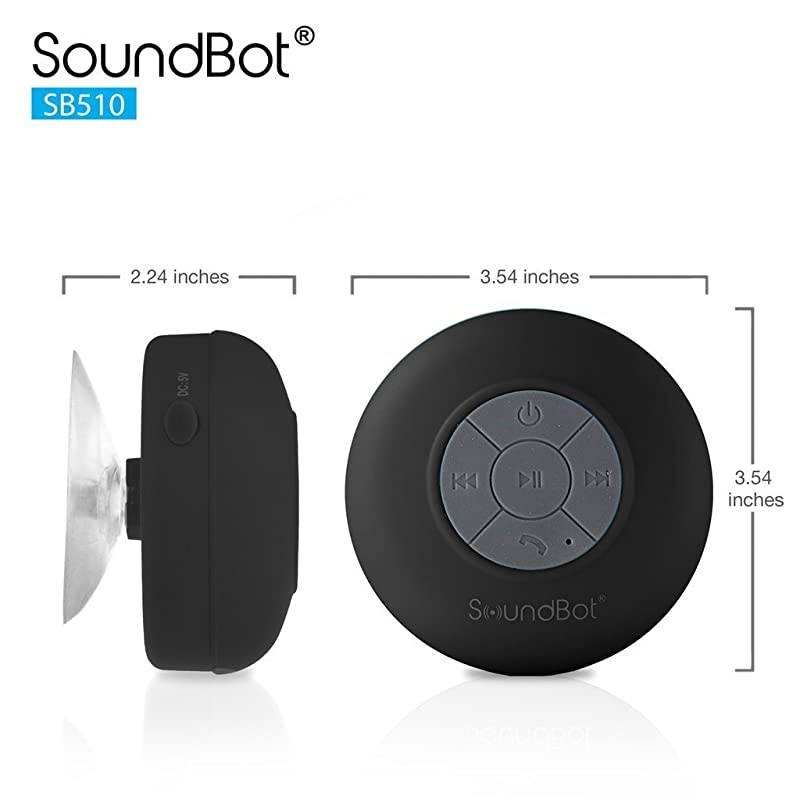SB510 HD Water Resistant Bluetooth 30 Shower Speaker Handsfree Portable Speakerphone with Builtin Mic 6hrs of Playtime Control Buttons and Dedicated Suction Cup for ShowersGryBLK