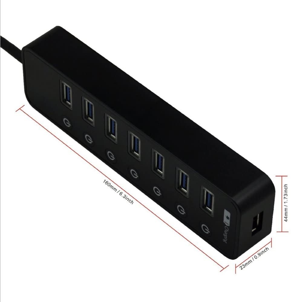 USB 3.0 Hub ZIKO 8-Port USB 3.0 Extender Hub 7 High Speed Data Transfer Ports 1 Smart Charging Port with Individual On/Off Switches LED Indicator for Smartphone Laptop Tablet
