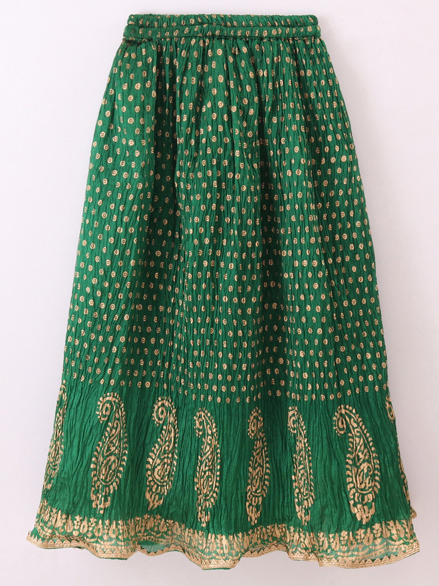 TWISHA Kids Red & Green Self Design Top with Ghagra