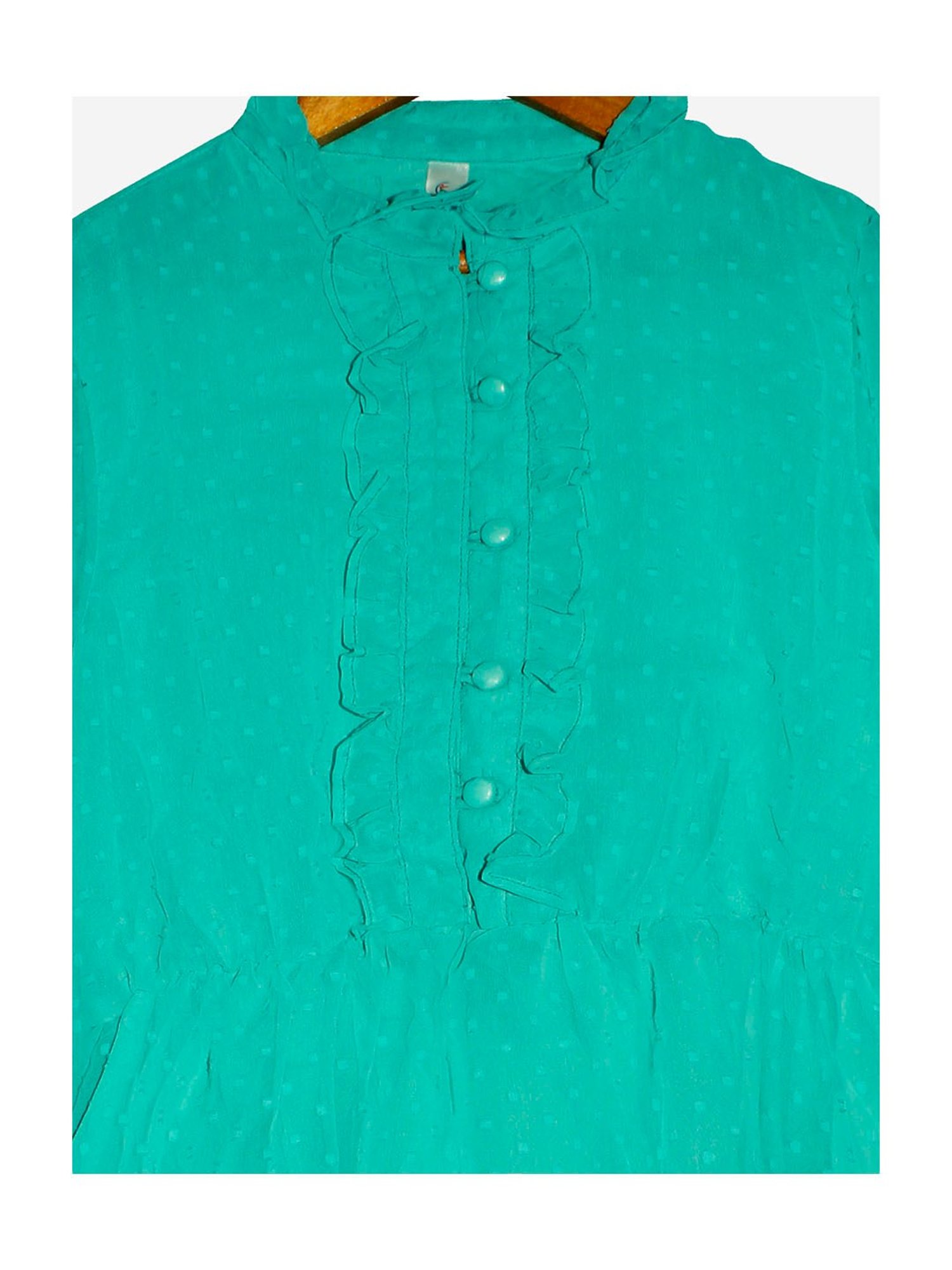 Kiddopanti Kids Green Self Design Full Sleeves Dress