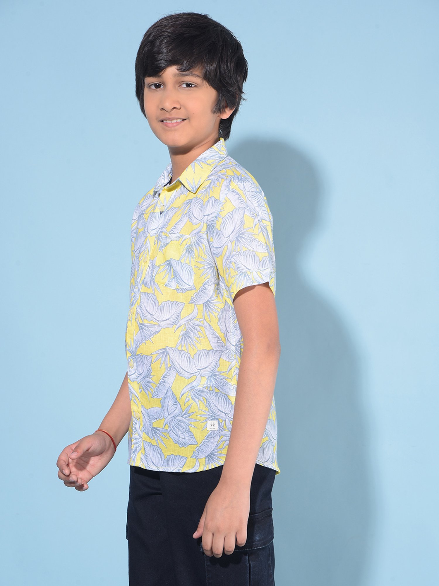 Crimsoune Club Kids Yellow & White Floral Print Shirt