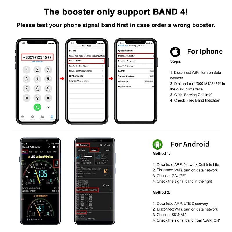 AT&T T-Mobile Verizon AWS 1700/2100MHZ Band 4 Mobile Amplifier Repeater LCD Display 3G 4G LTE Cell Phone Signal Booster Kit for Home and Office