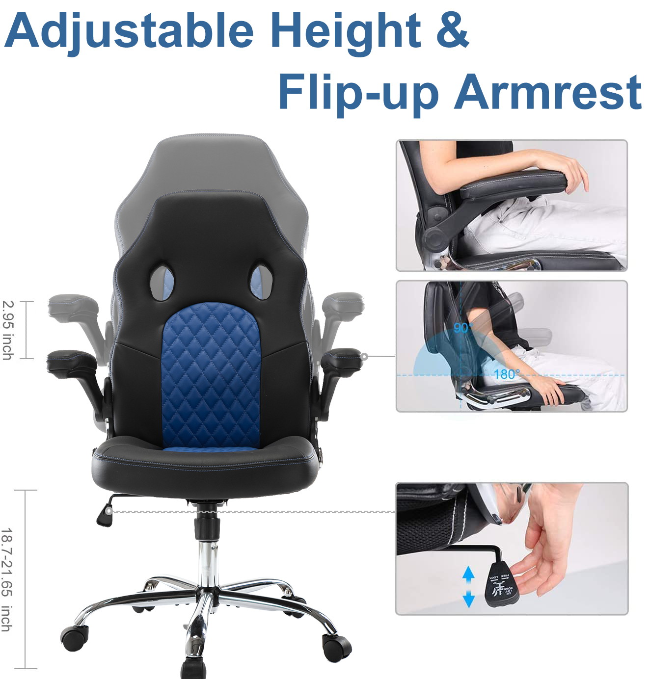 Gaming Chair, Racing Style Computer Desk Chair Padded Armrests Ergonomic Lumbar Support Adjustable Height