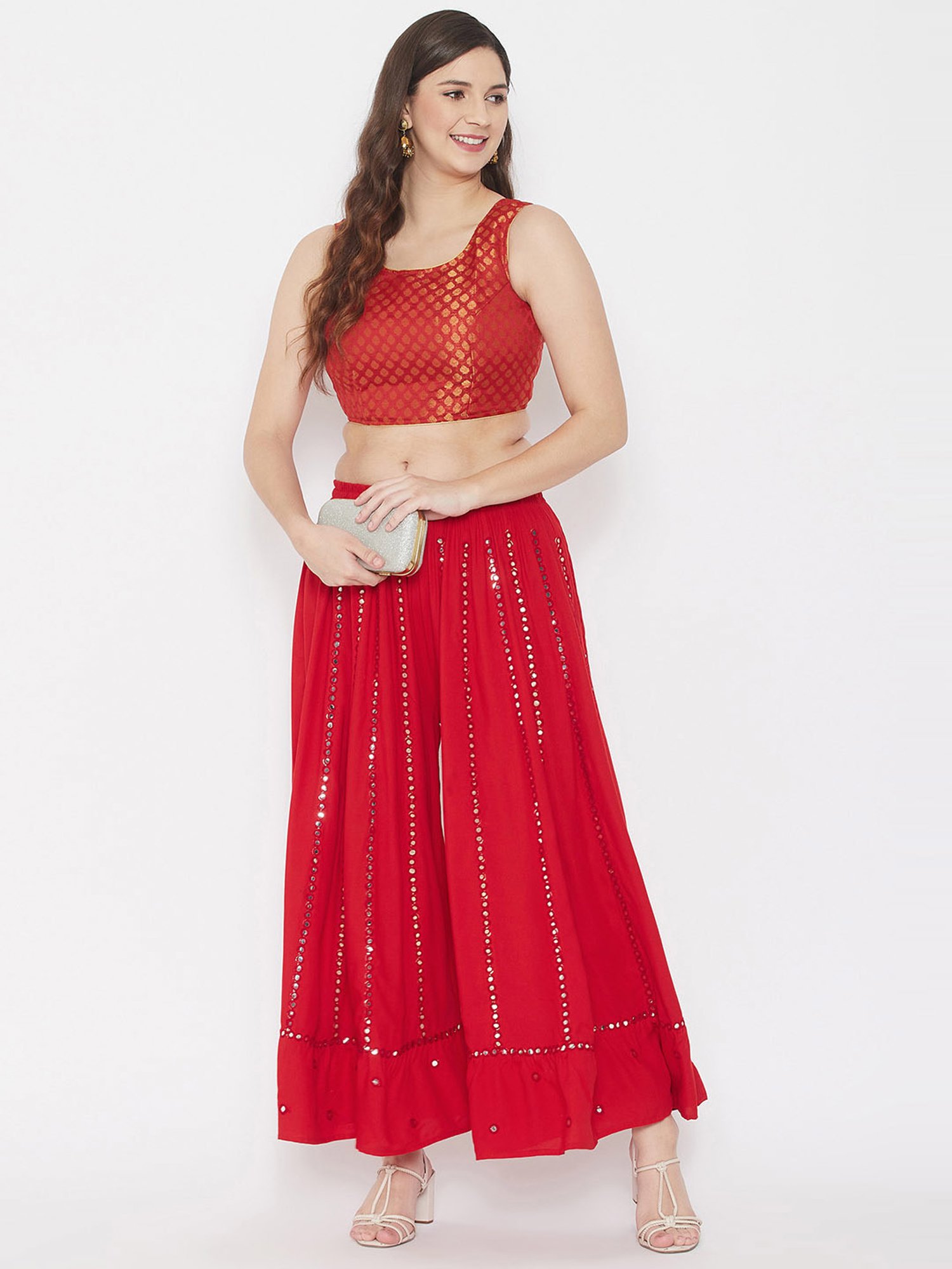 Castle Red Mirror Work Palazzos