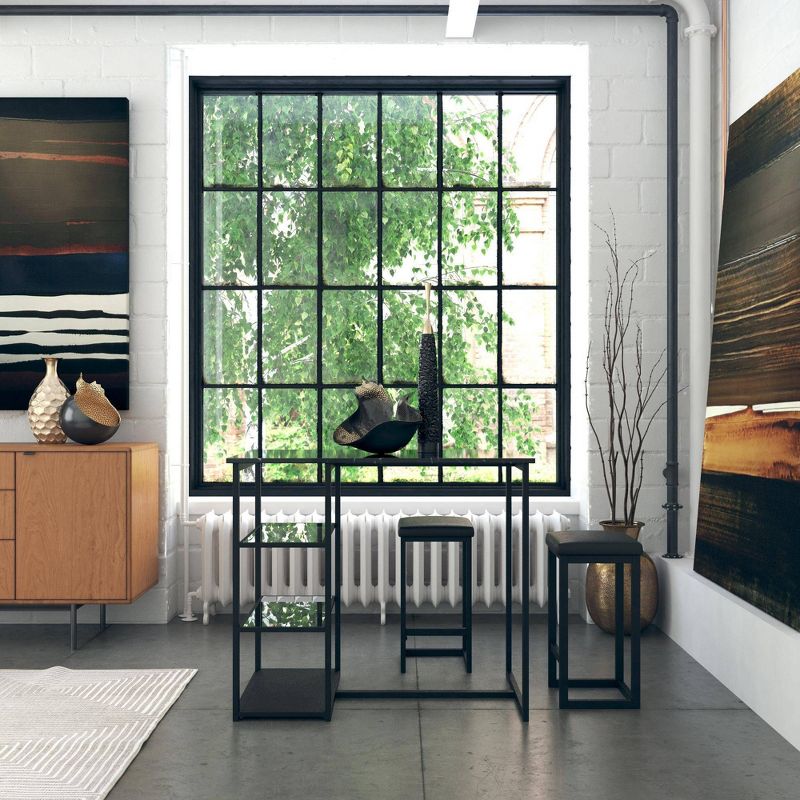 3pc Emelie Metal Pub Set With Faux Marble Top Black - Cosmoliving By Cosmopolitan