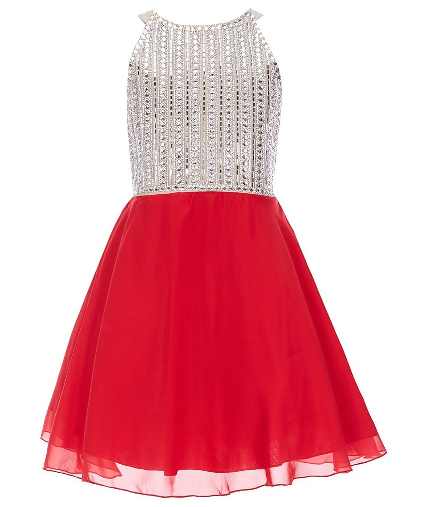 Tween Diva Big Girls 7-16 Sleeveless Rhinestone-Bodice Chiffon Dress