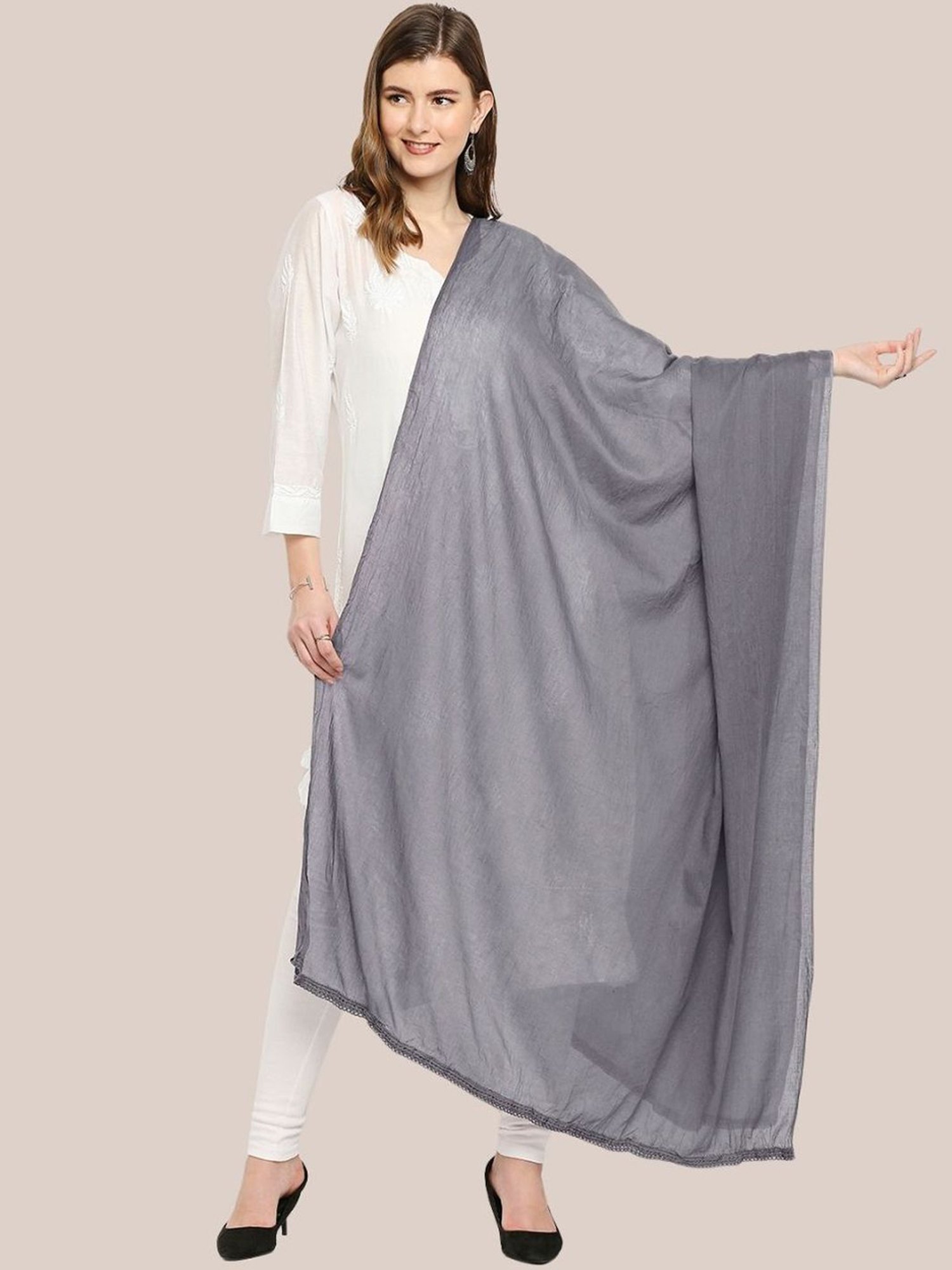 Dupatta Bazaar Steel Grey Cotton Dupatta