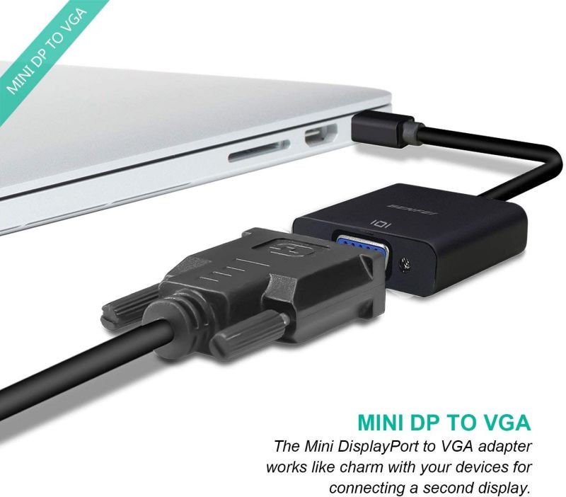 Mini DisplayPort to VGA 2 Pack Benfei Mini DP Display Port to VGA (Thunderbolt Compatible) Male to Female Adapter Compatible for ThinkPad SurfacePro PC