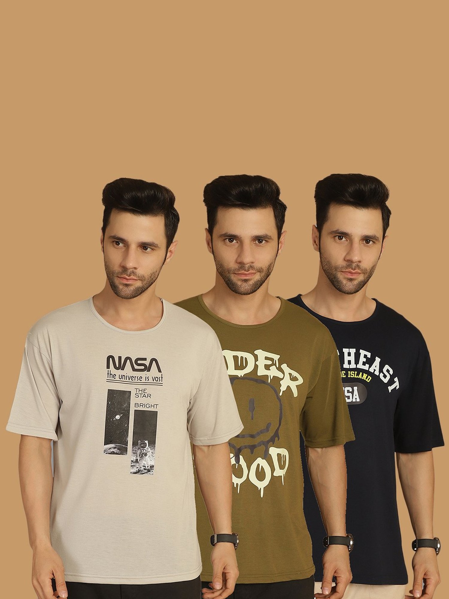 Vimal Jonney Multicolor Regular Fit Printed Crew T-Shirt - Pack of 3