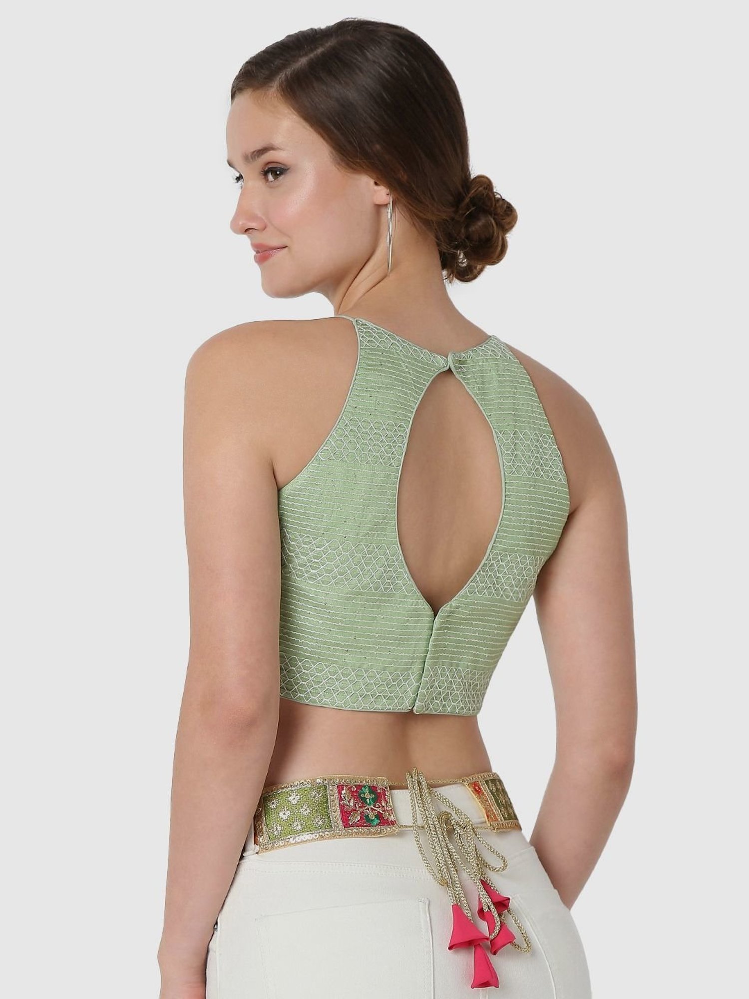 Salwar Studio Pista Green Embroidered Readymade Blouse