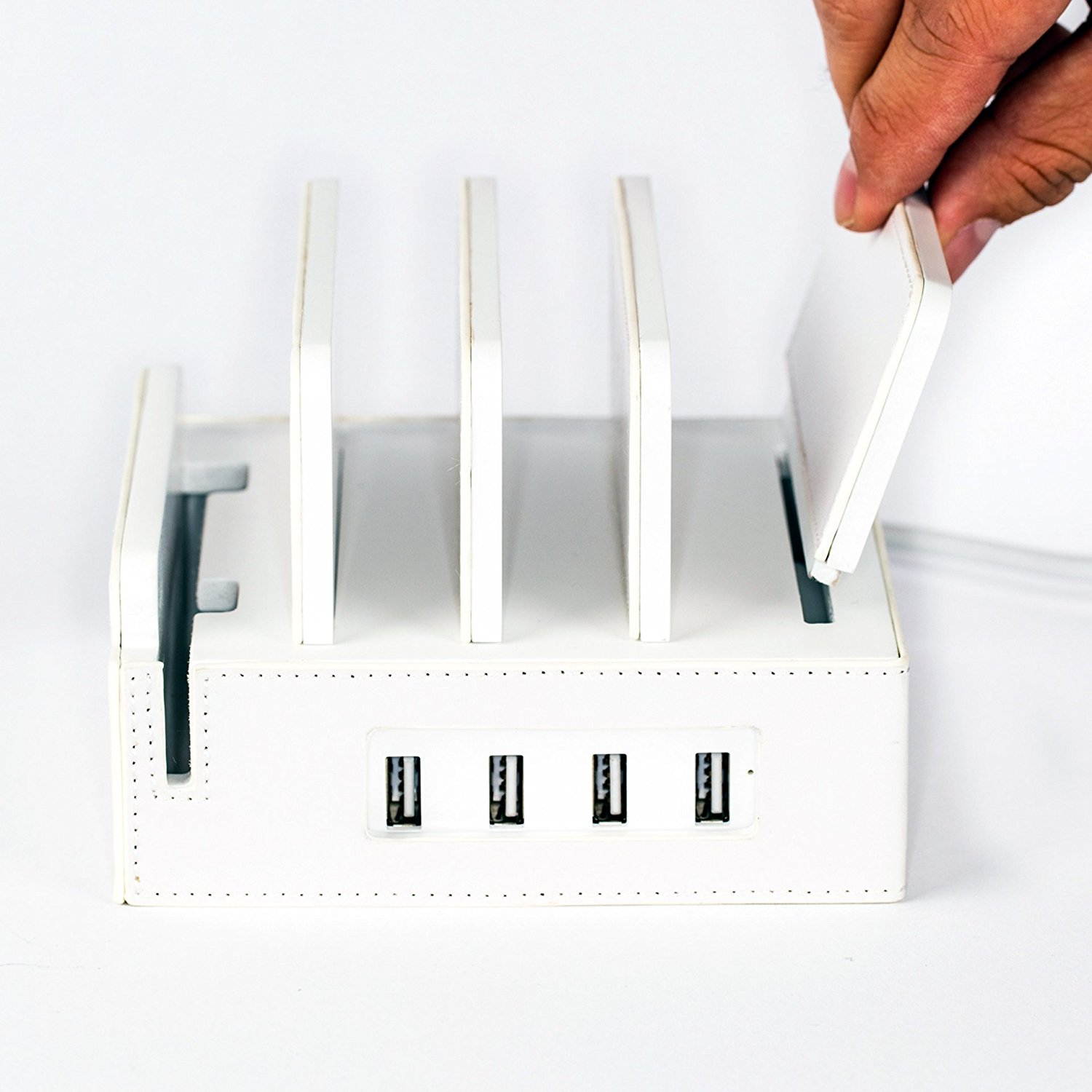 Compact Universal Desktop Cell Phone & Tablet/eReader/Kindle Charging Station, with Set of Cable Ties. Multiple Finishes Available - Black Leatherette