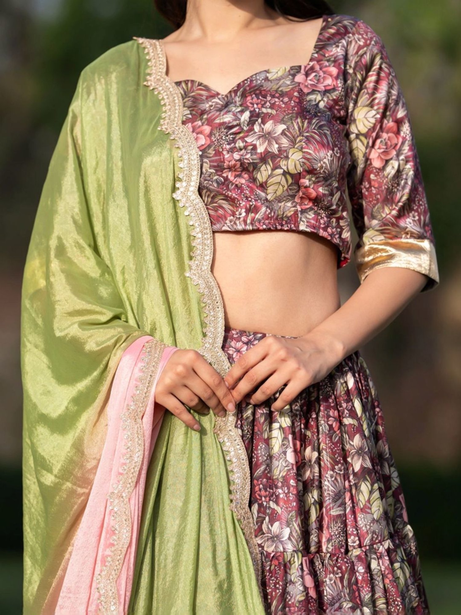 HOUSE OF JAMOTI Maroon Embellished Lehenga Choli Set With Dupatta