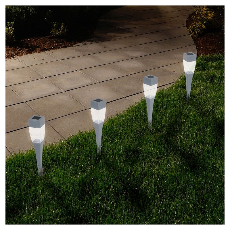 24 Solar Modern LED Pathway Lights - Silver - Pure Garden