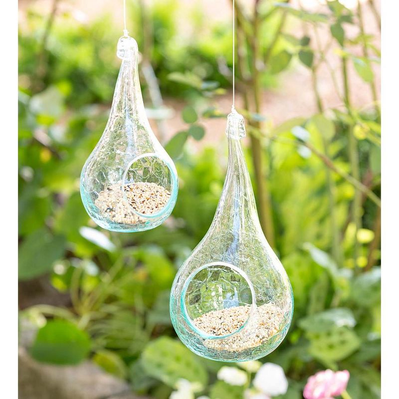 Wind & Weather Handcrafted Small Glass Bird Feeder with Hanging Wire and Hook